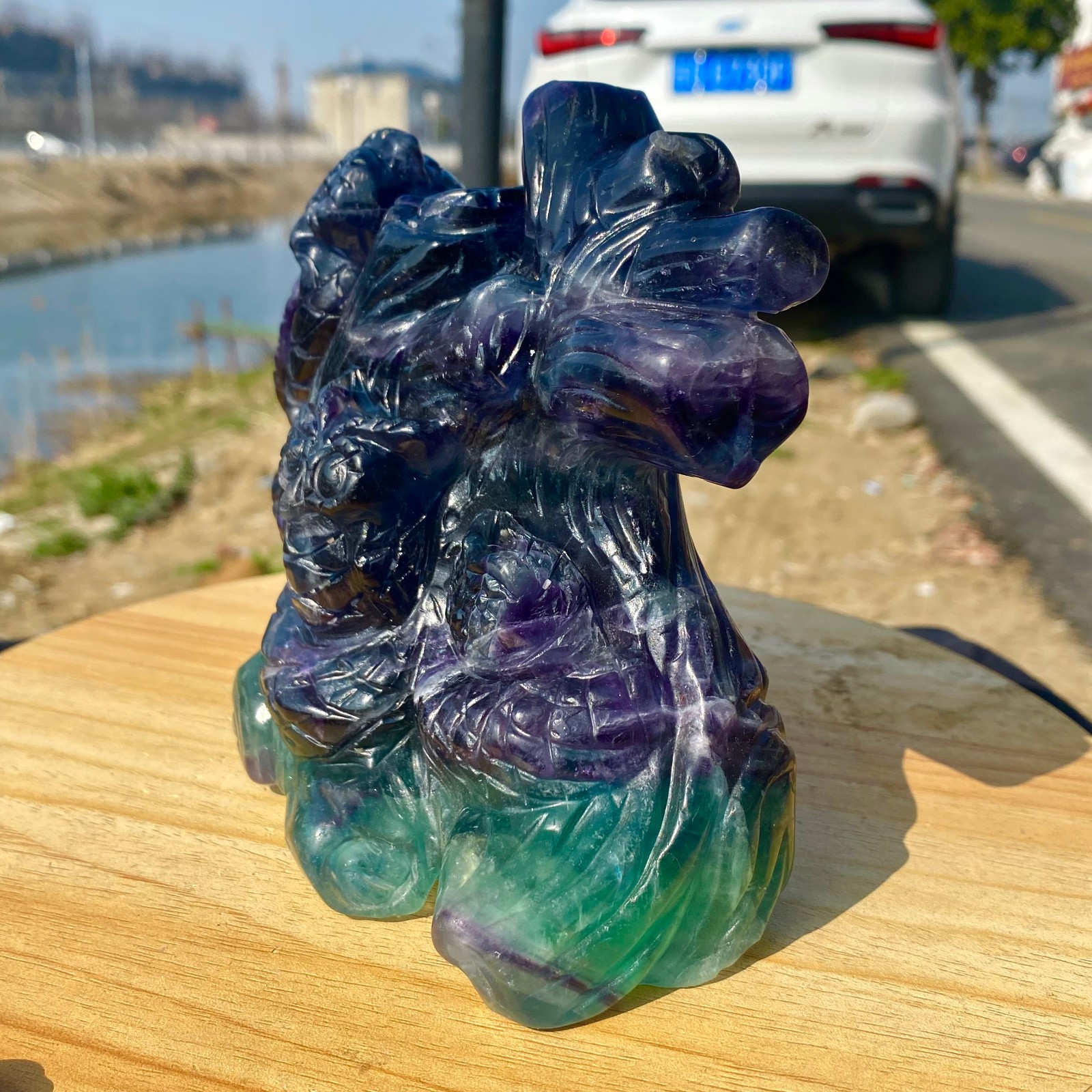 4.96LB Natural Fluorite Hand Carved Owl Statue Crystal Healing Reiki Stone