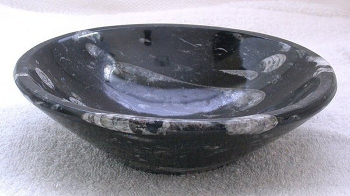 7 7/8 Inch x 2 3/8 Inch Orthoceras Fossil Handcrafted Moroccon Bowl MB4/52225