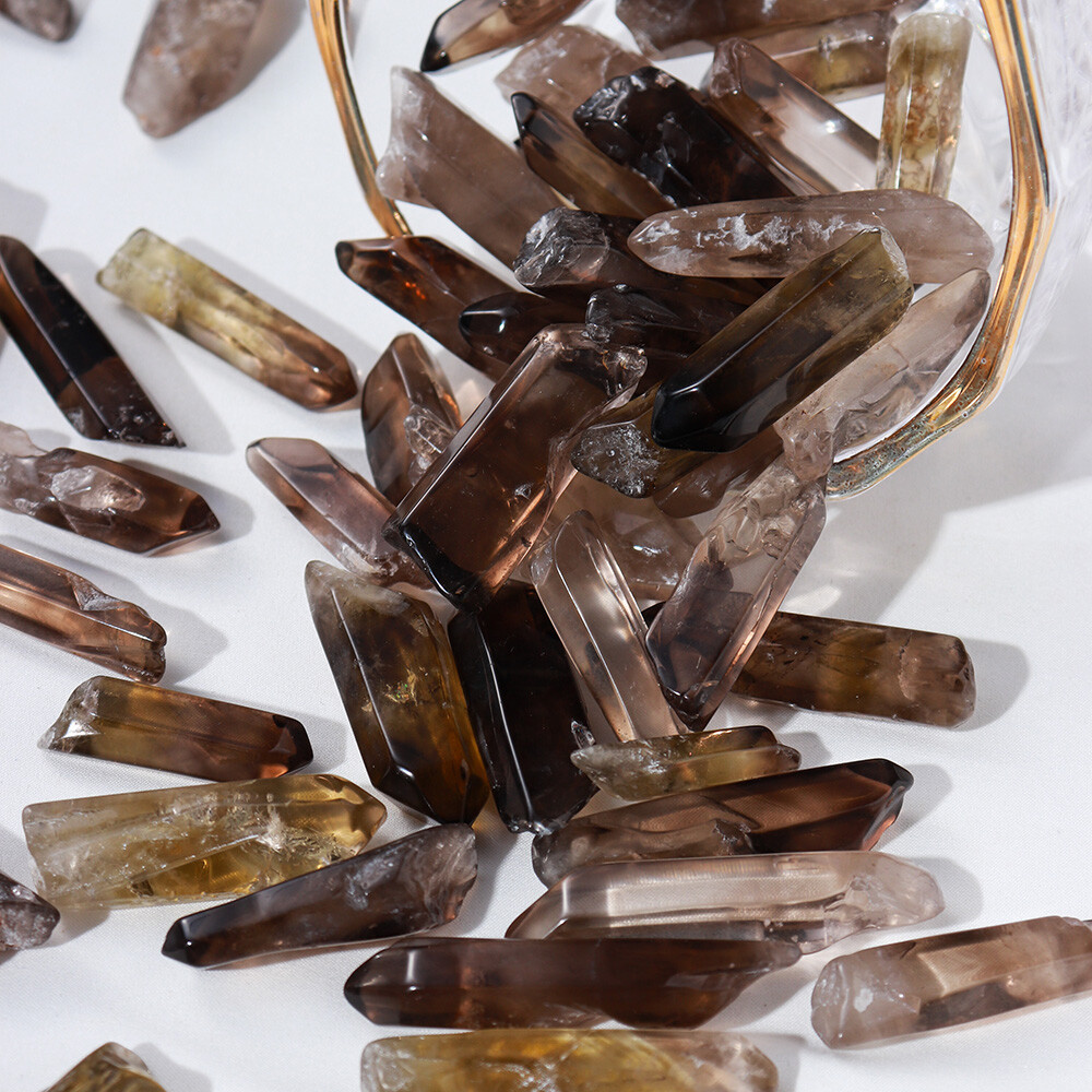 200g Bulk Lot Mixed Smokey & Quartz Smoky Crystal Natural Clear Quartz Points