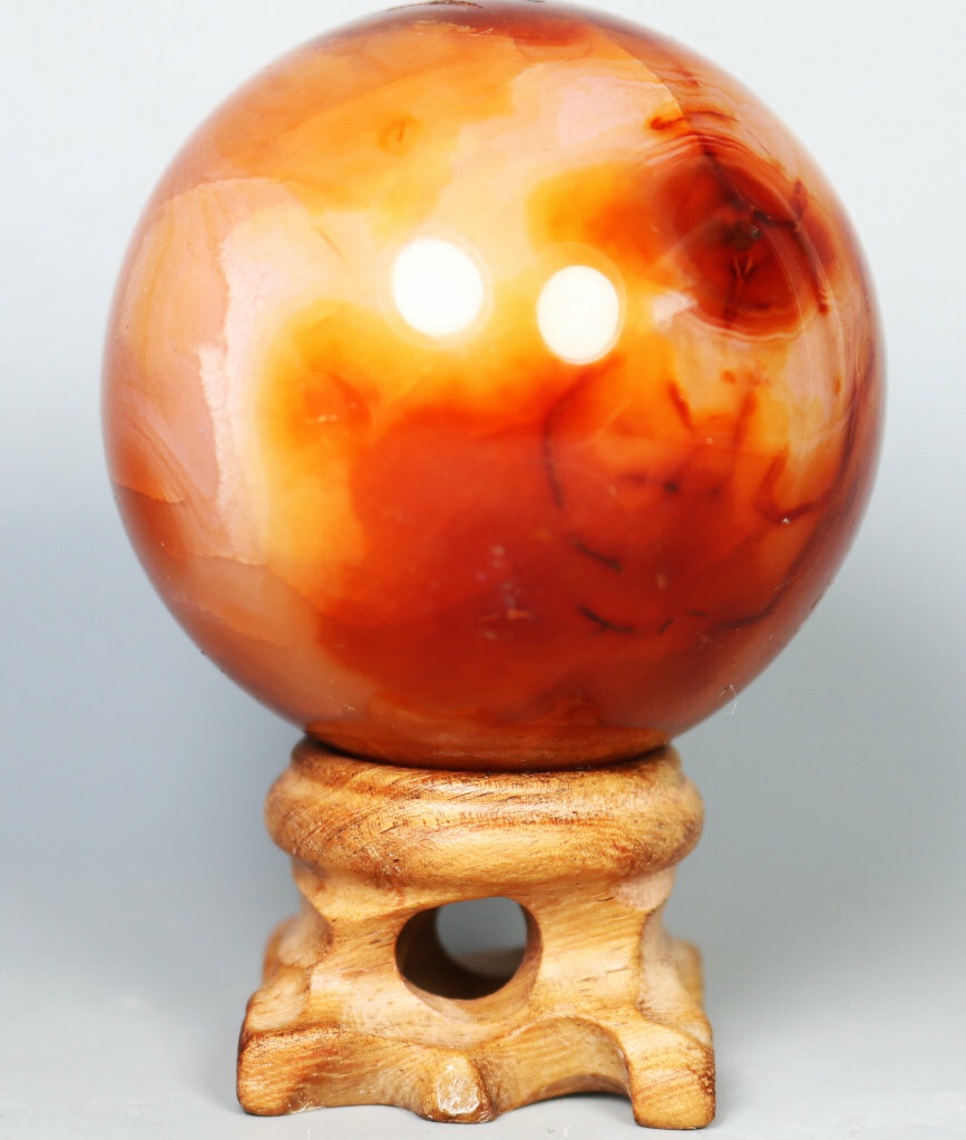 180g Natural Colorful Red Orange Carnelian Agate Geode Crystal Sphere Ball Stand