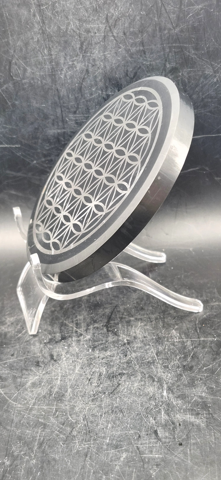 Shungite Flower of life charging plate! 3.75 inches, 6 ounces!