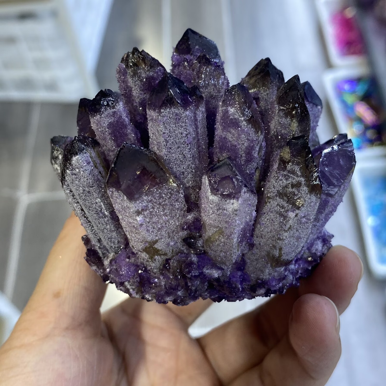 340g New purple Phantom Quartz Crystal Cluster Mineral Specimen Reiki Random