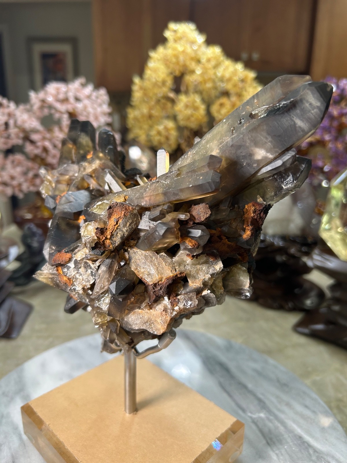 Black Quartz Specimen Freeform on custom acrylic stand big