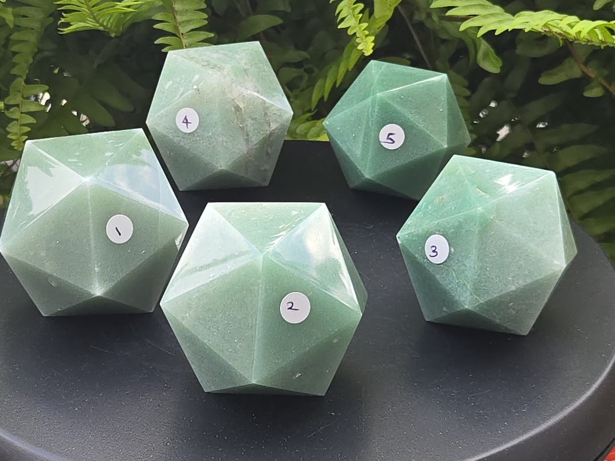 Green Aventurine Carved Geometric Icosahedron Large (60 to 70 mm) Decorative