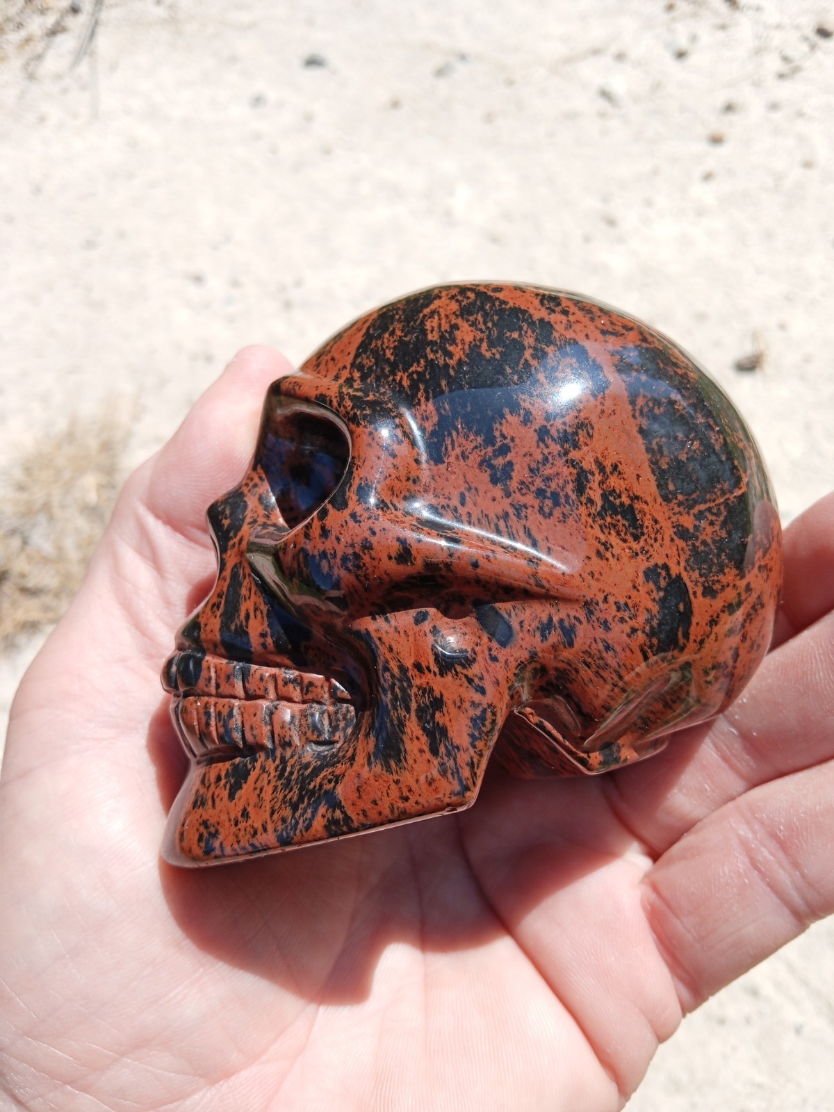 Beautiful Mahogany Obsidian Crystal Skull Carving. 3.75″. Over 1 pound! SK4