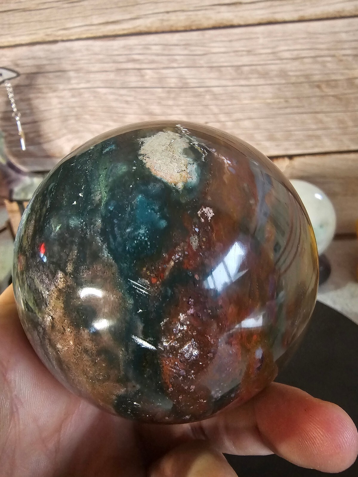 Ocean Jasper Sphere 85mm 1.14lbs Polished Crystal Ball Natural Orbicular Jasper