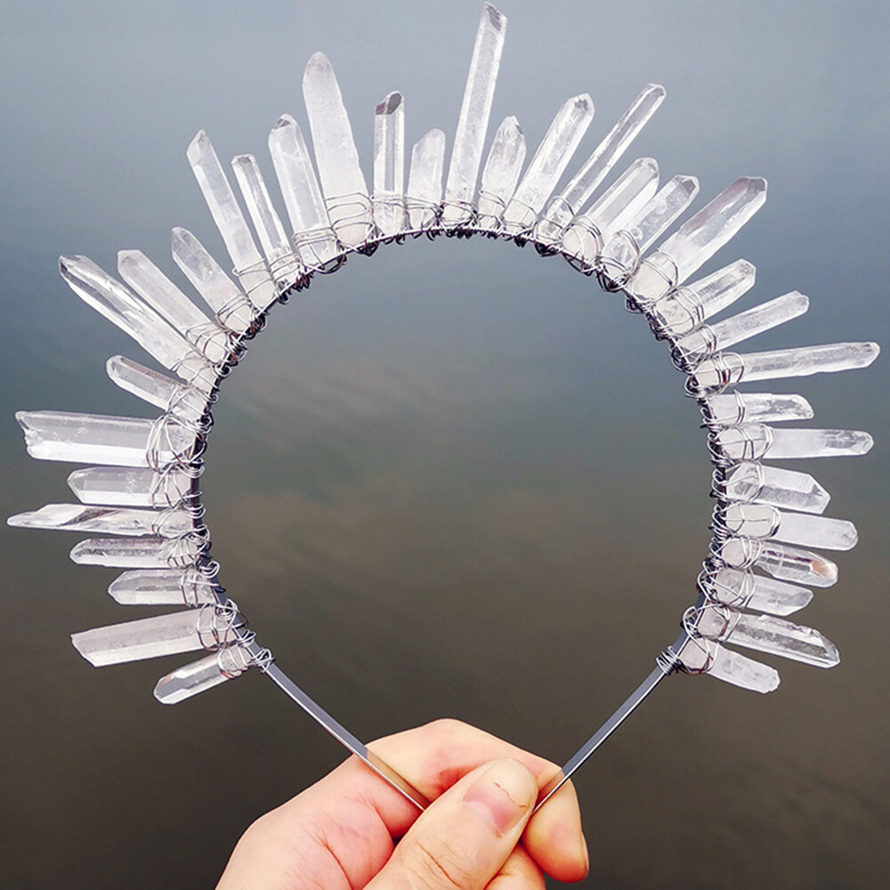 Goddess Bridal Crown Raw Crystal Quartz Tiara Queen Party Headband Hair Hoop