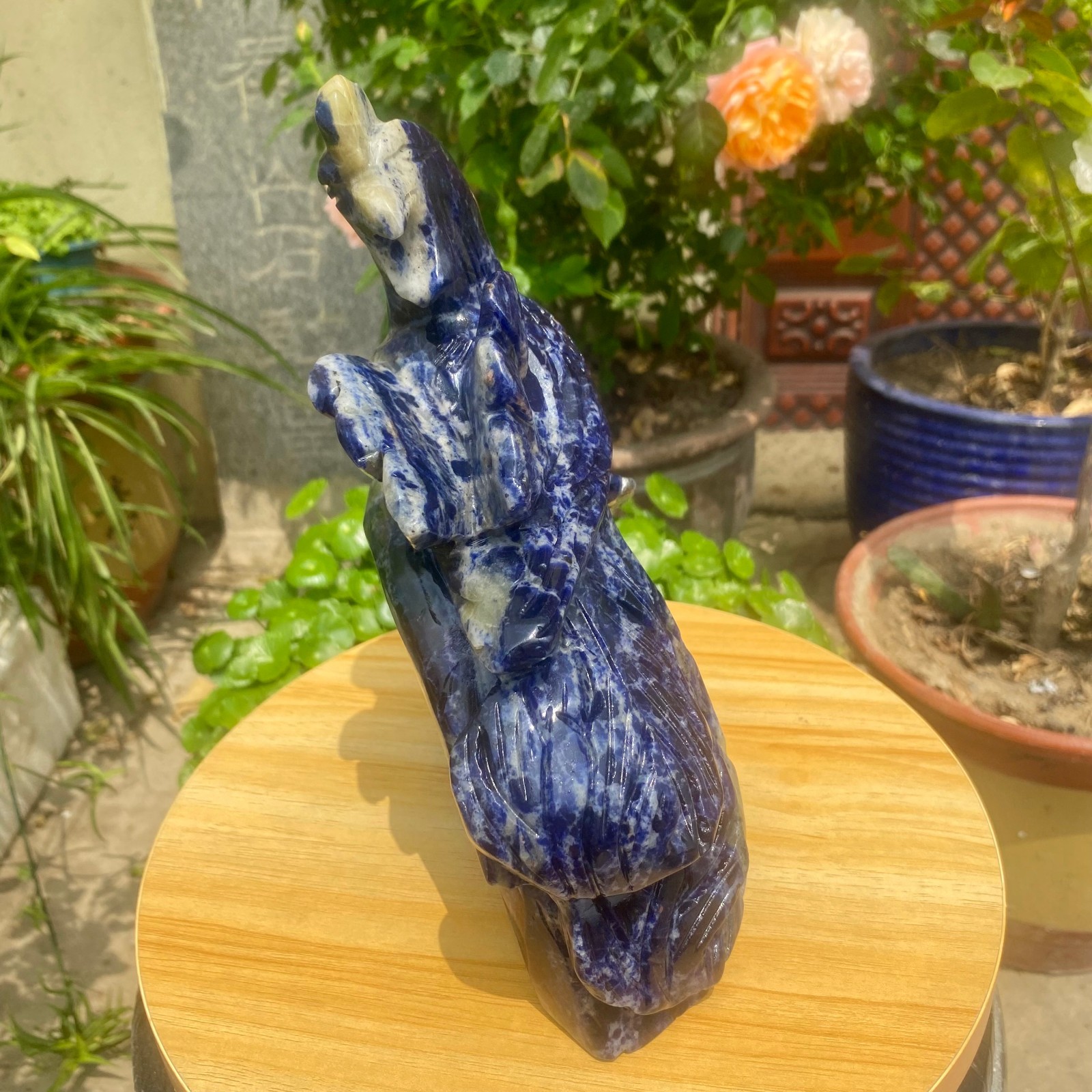 6.17LB Natural Blue Vein Stone Phoenix Carving, Home Decoration