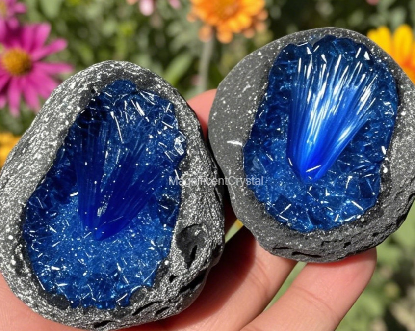 Rare Natural Meteorite Quartz Crystal Specimen Goethite Blue Copper Ore Decor