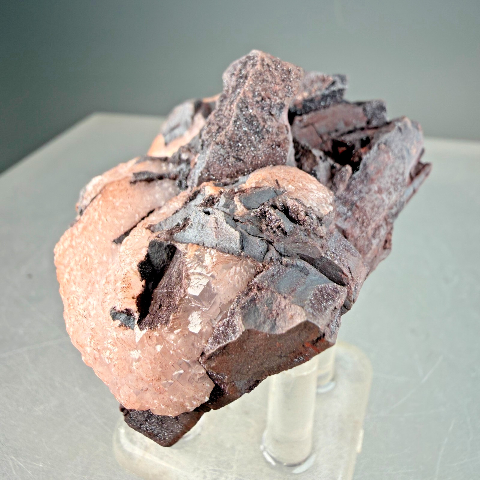 Vibrant Pink Manganocalcite on Hematite: Montreal Mine, Iron County, Wisconsin