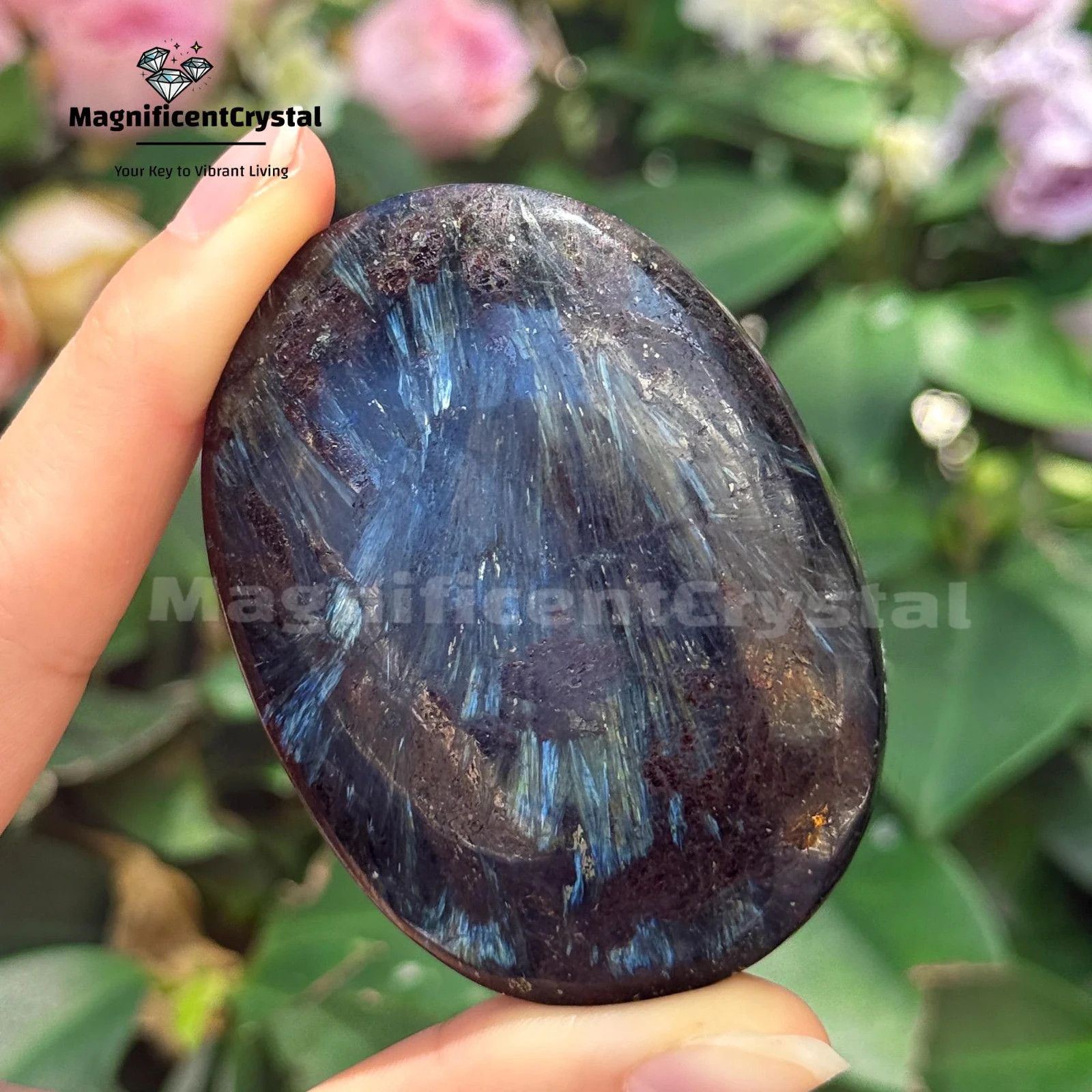 Arfvedsonite Palm Stone Cosmic Firework Flash Blue Pocket Healing Energy Crystal