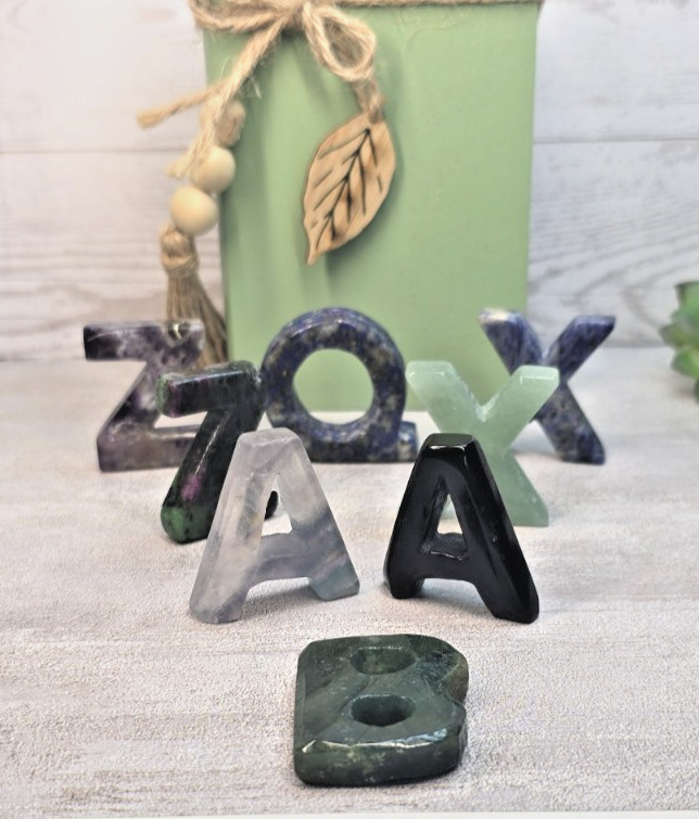 8 Large 1.5″ Carved Gemstone Letters Crystal Initials Sodalite Obsidian