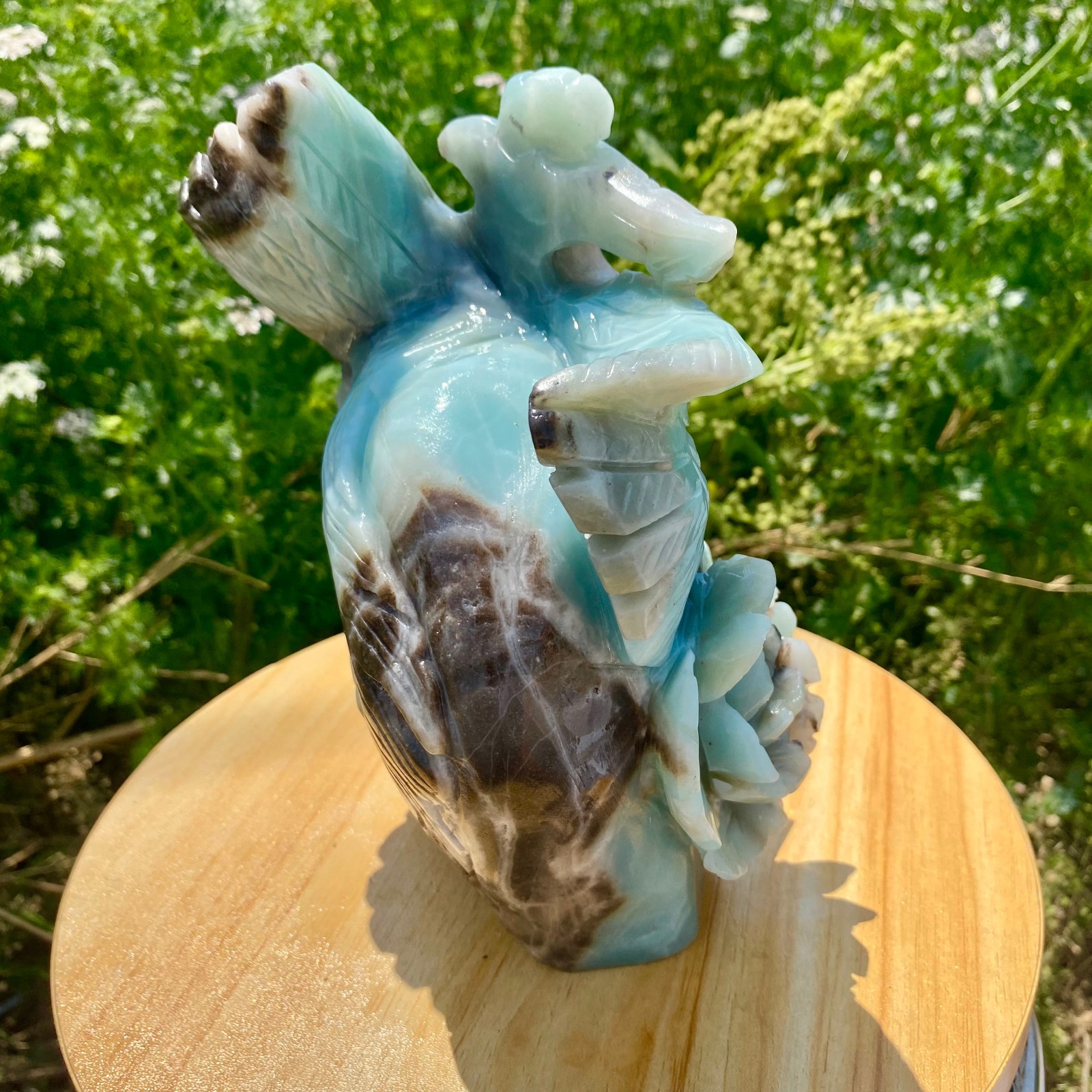 7LB Natural Blue Vein Stone Phoenix Carving, Home Decoration