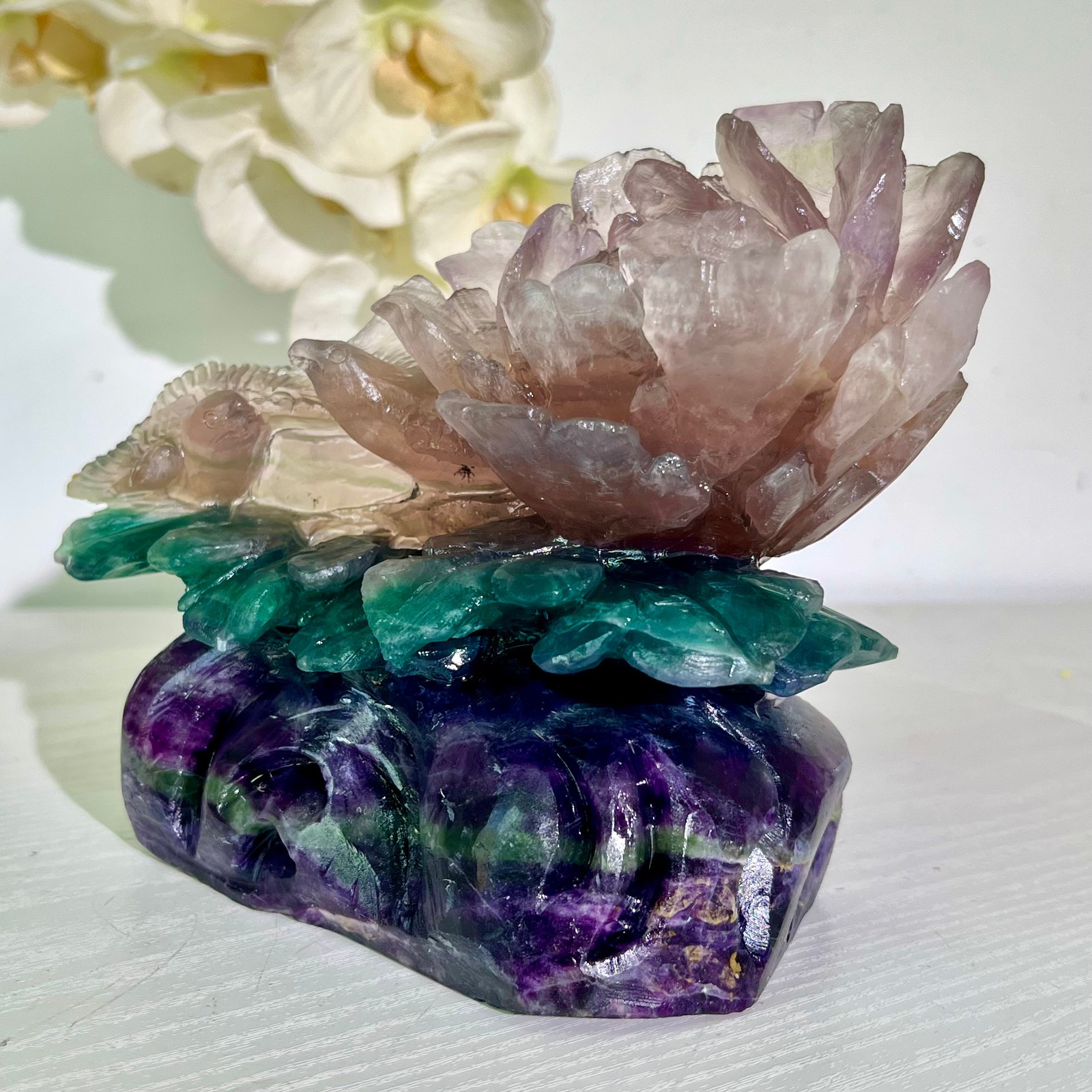 4.43LB Natural fluorite quartz products, hand carved and polished spiritual orn