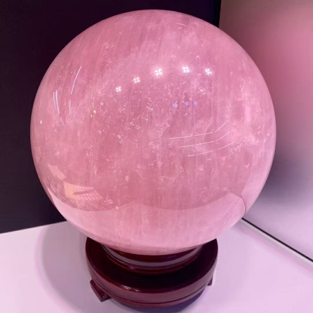 32.8LB Natural Rose Quartz Sphere Quarzt Crystal Ball Reiki healing + stand