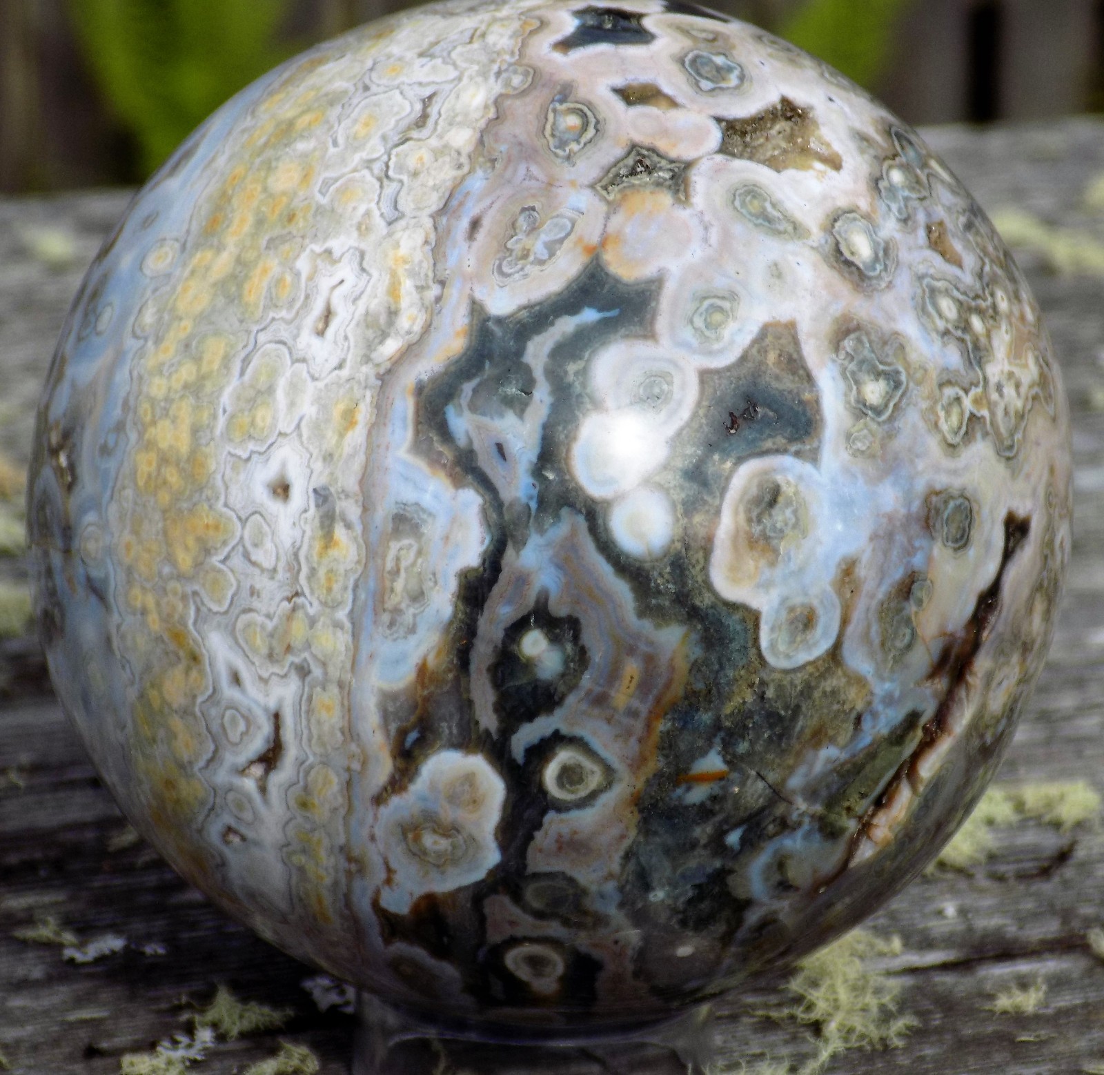 SWEET OCEAN JASPER SPHERE MARBLE 87MM OR 3 7/16” 6755