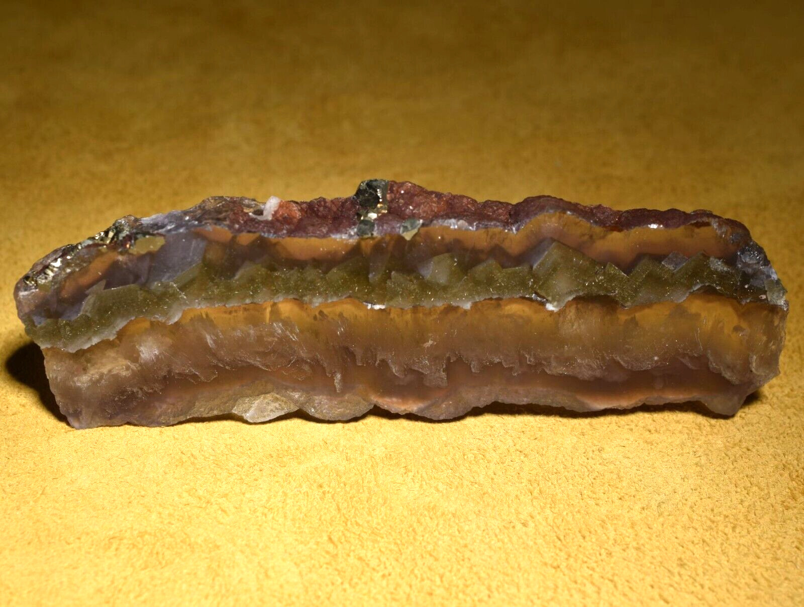 Fluorite With Pyrite & Barite Inclusions Polished Slab From Inner Mongolia China