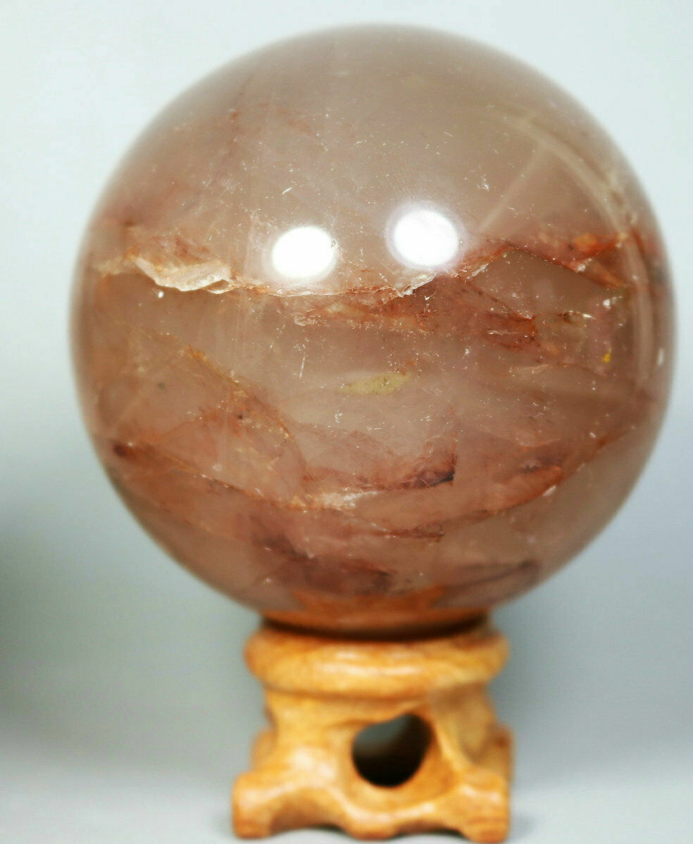 Natural RED FIRE QUARTZ Hematoid Crystal PHANTOM MULTI INCLUSIONS Sphere Stand
