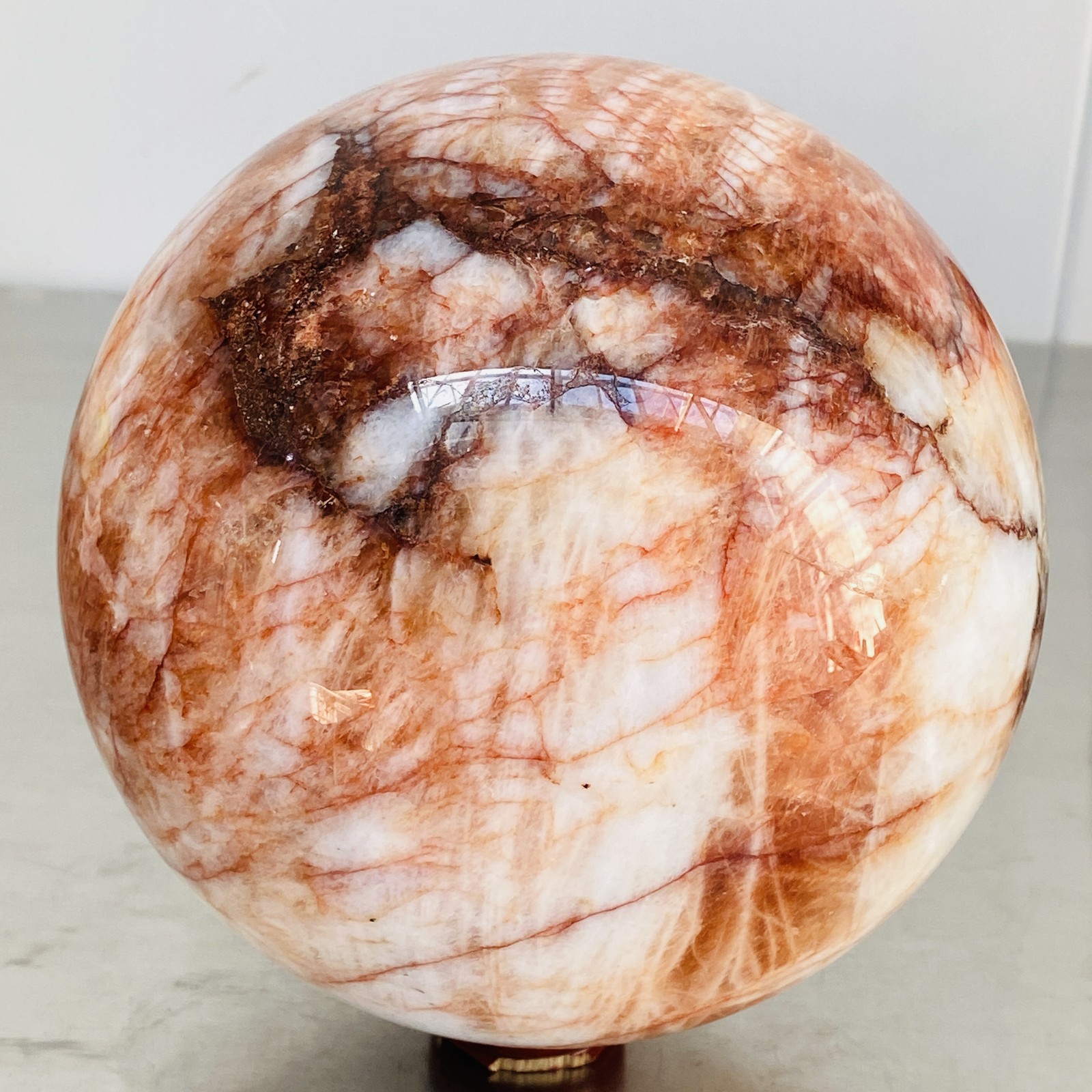 Natural Red Glue Flower Quartz Sphere Crystal Ball Healing 4720G