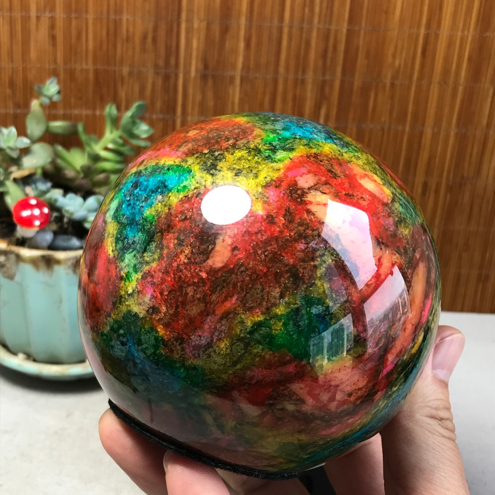 Natural “Seven Colors Jade” sphere Ball -Taiwan China 1.85kg Base Random A5805