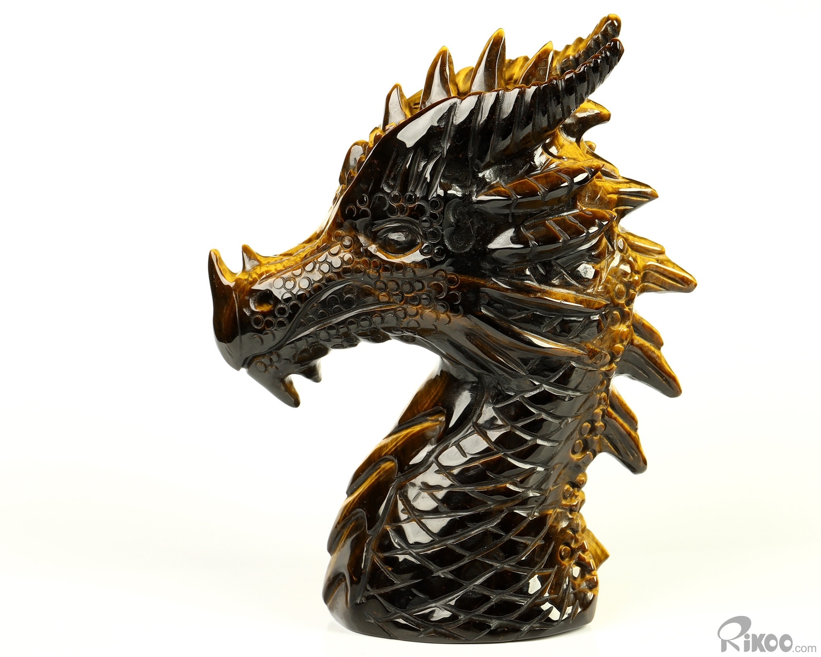 3.7″ Gold Tiger’s Eye Hand Carved Crystal Dragon Sculpture, Crystal Healing