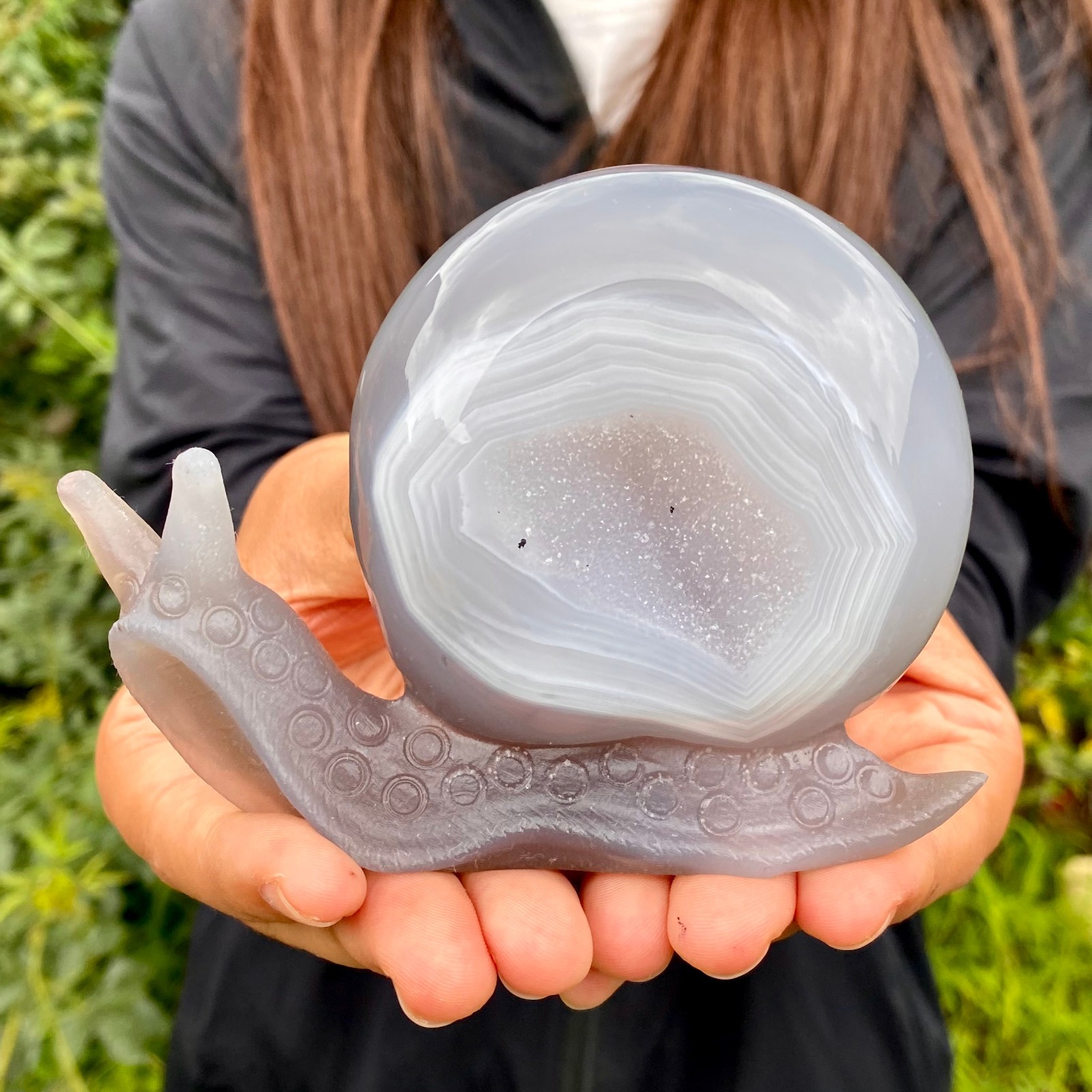 360G Natural Ocean Agate Snail Hand Carving Gemstone Ornament Home Decoration