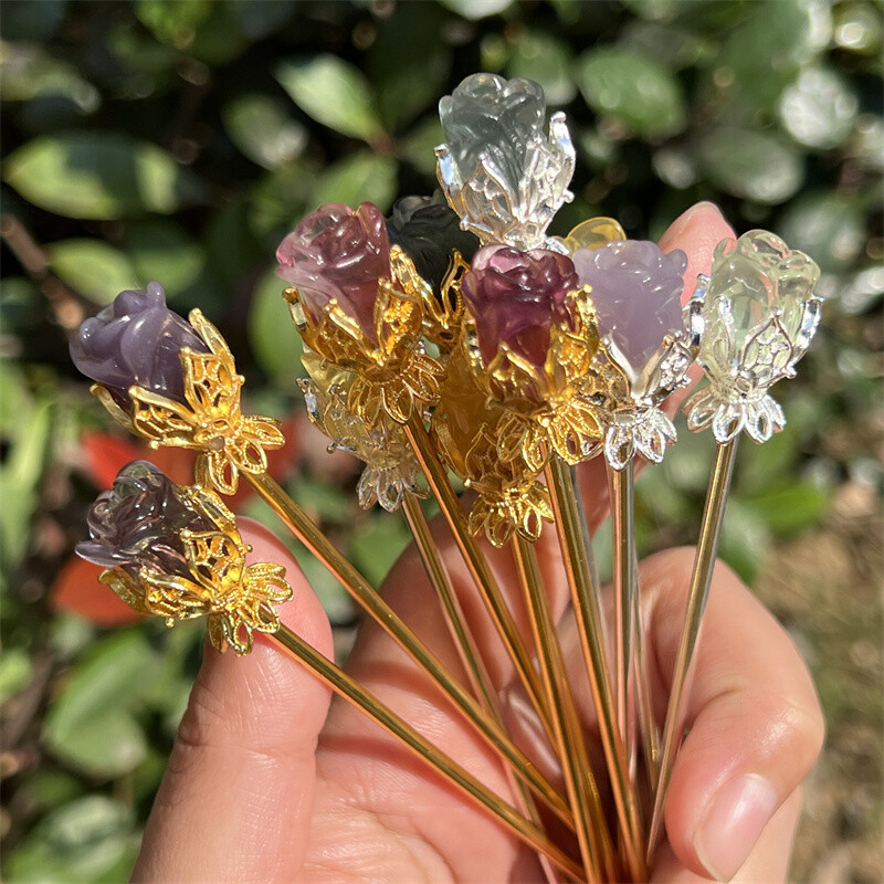 5pcs Natural Fluorite Rose flower skull Quartz Crystal Skull Reiki Healing Gem