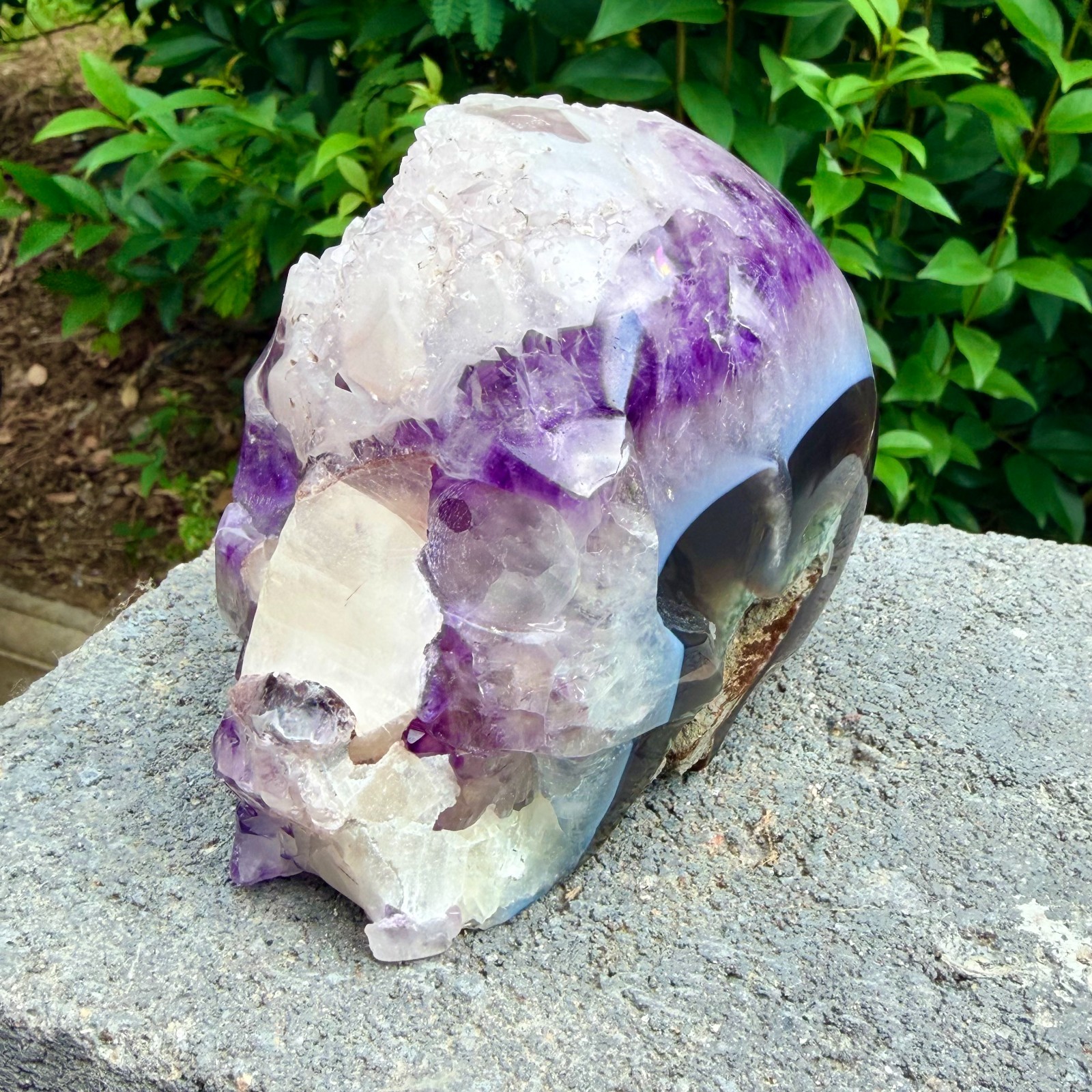 2.71lb Amethyst agate crystal cave skull, Rare hand carved skull specimen