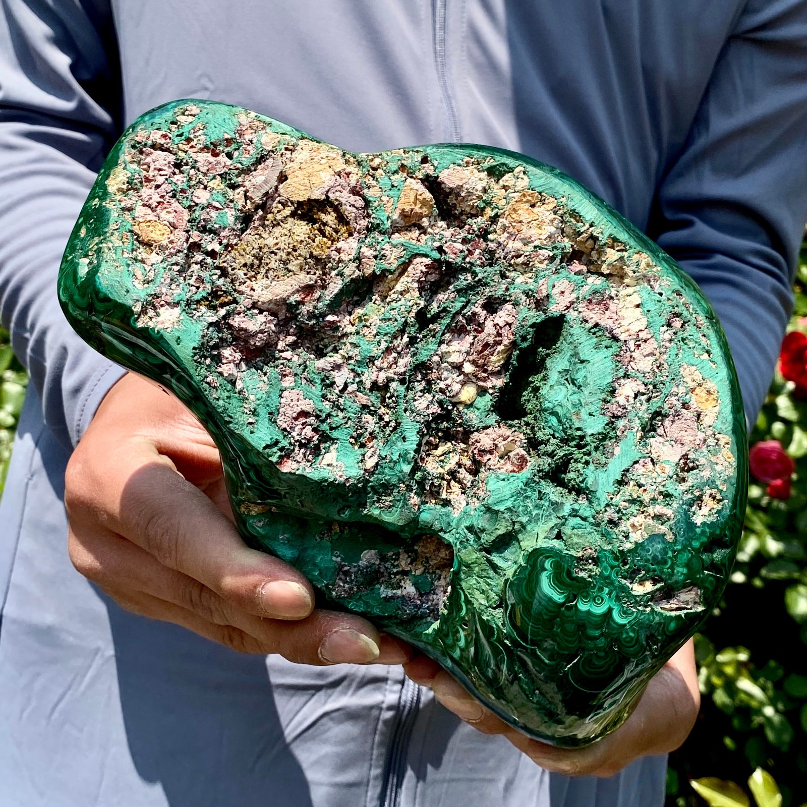 8.5LB Natural glossy Malachite egg transparent cluster rough mineral sample