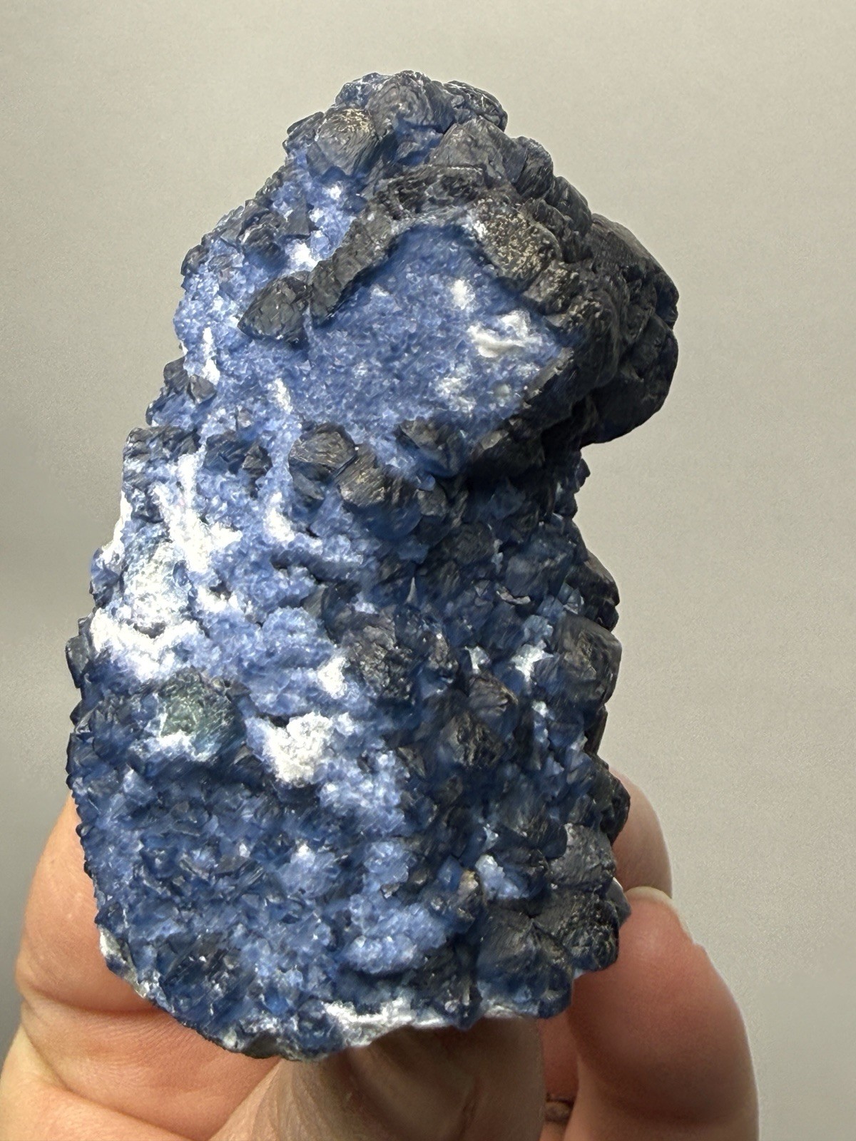 Superb Blueberry Fluorite on Candle Quartz |Huanggang Liang Mine, Inner Mongolia