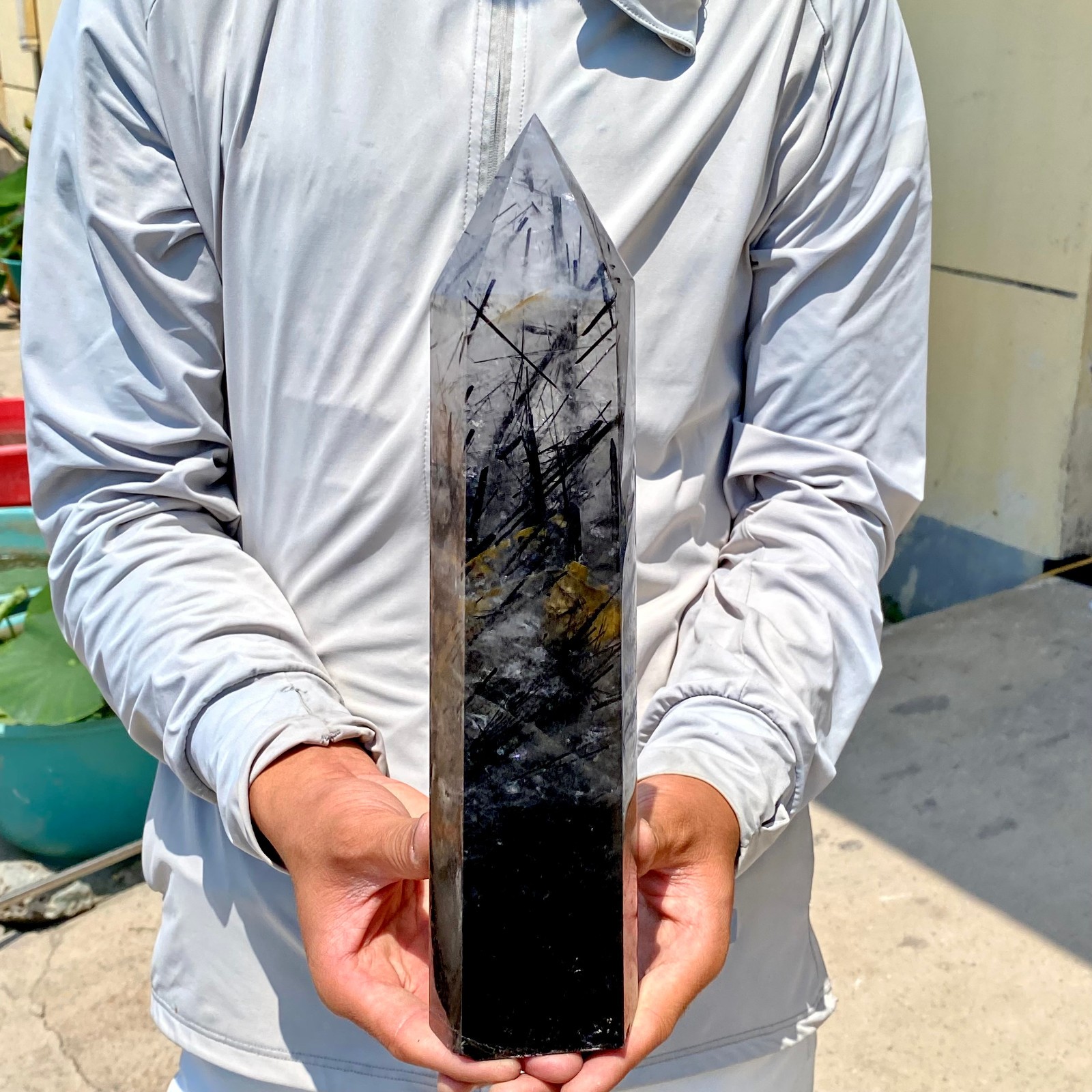 5LB Natural black hair crystal, white crystal pillar, quartz crystal