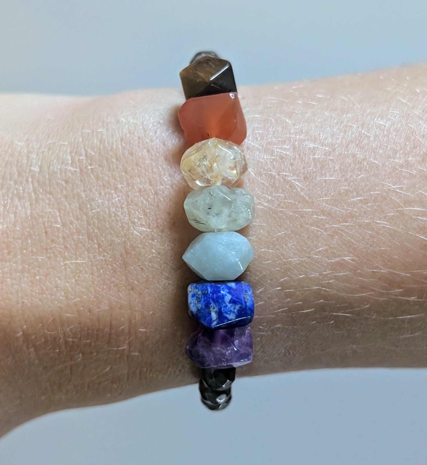 7 Chakra Bracelet Sm/Med Tigers Eye Carnelian Citrine Prehnite Lapis Lazuli