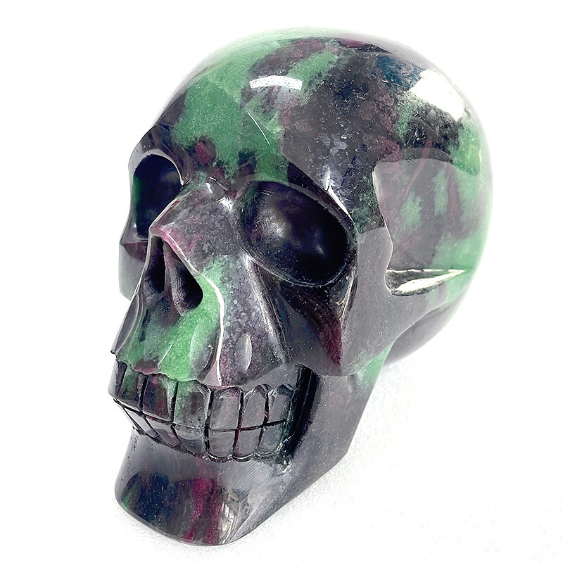 Mayan Style Healing Crystal Skull,4.9in Natural Ruby Zoisite Gemstone, Spiritual