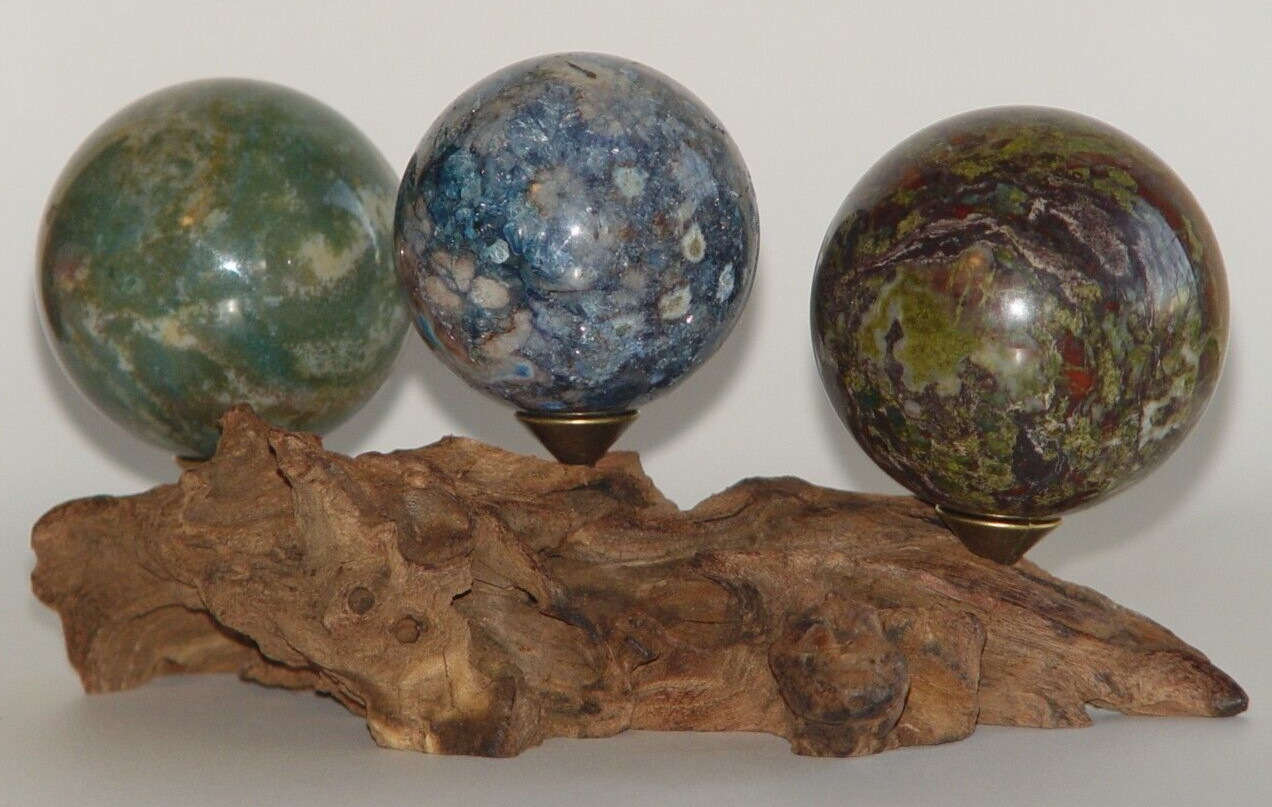 Natural Driftwood Multi (3) Sphere Holder Wood Nature Earth Unique Stand Display