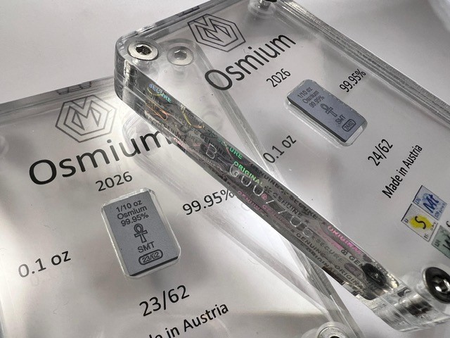 Osmium 1/10oz King Tut bar – 2026 – Mintage: 62 – Produced by SMT