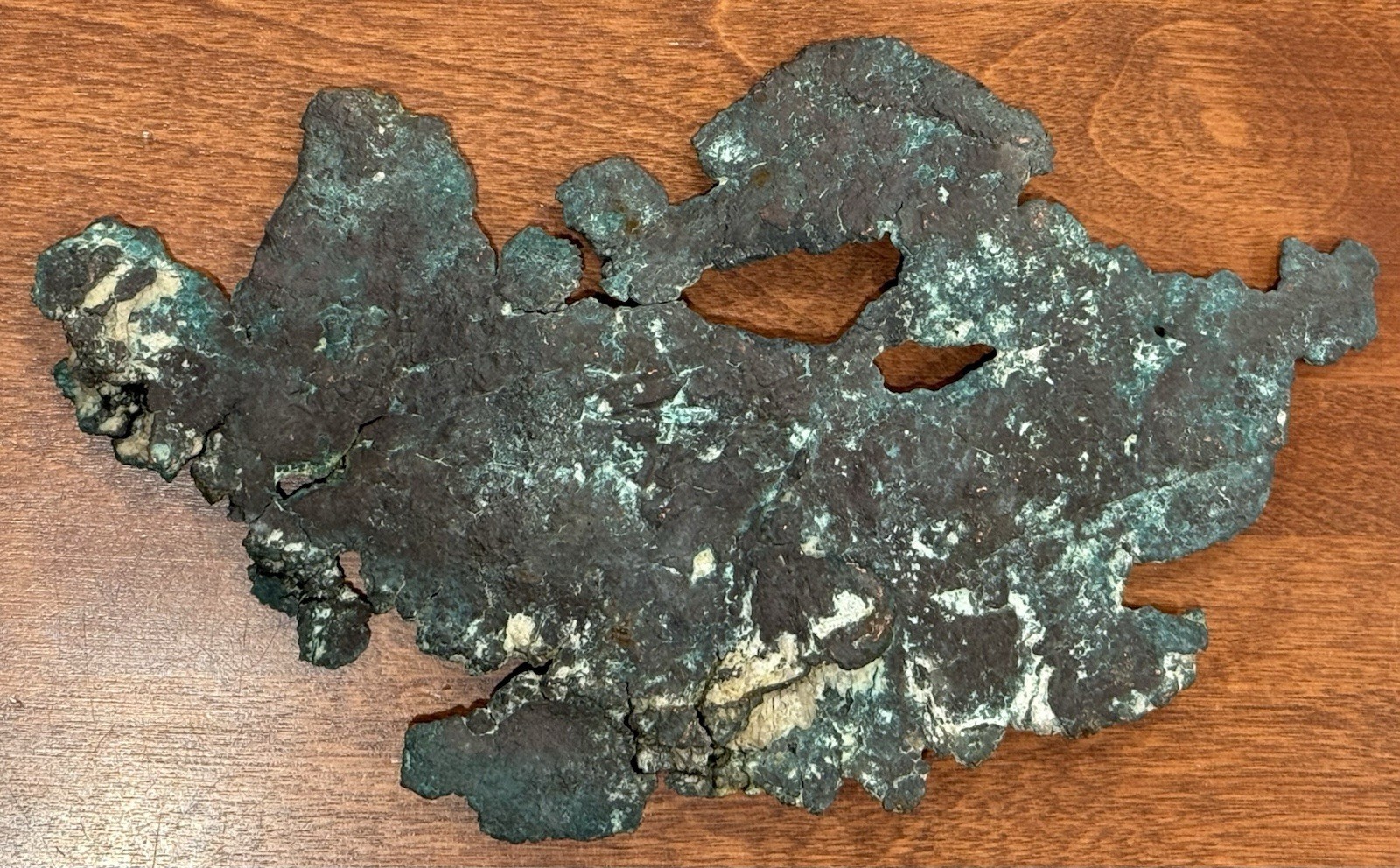15 Oz. Float Copper Specimen- 8 3/4” X 5 3/4” – Lots Of Character, Great Display