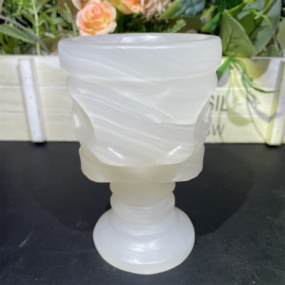 0.9LB 3.9″Natural Pink Jade Skull Cup Crystal Reiki Heal Decor Gift Wine Glass