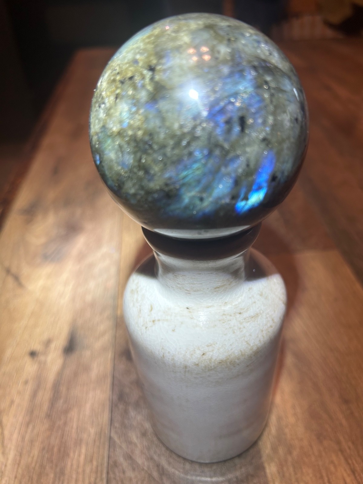 Labradorite crystal sphere, 1 1/2 inches, beautiful colors and flash p