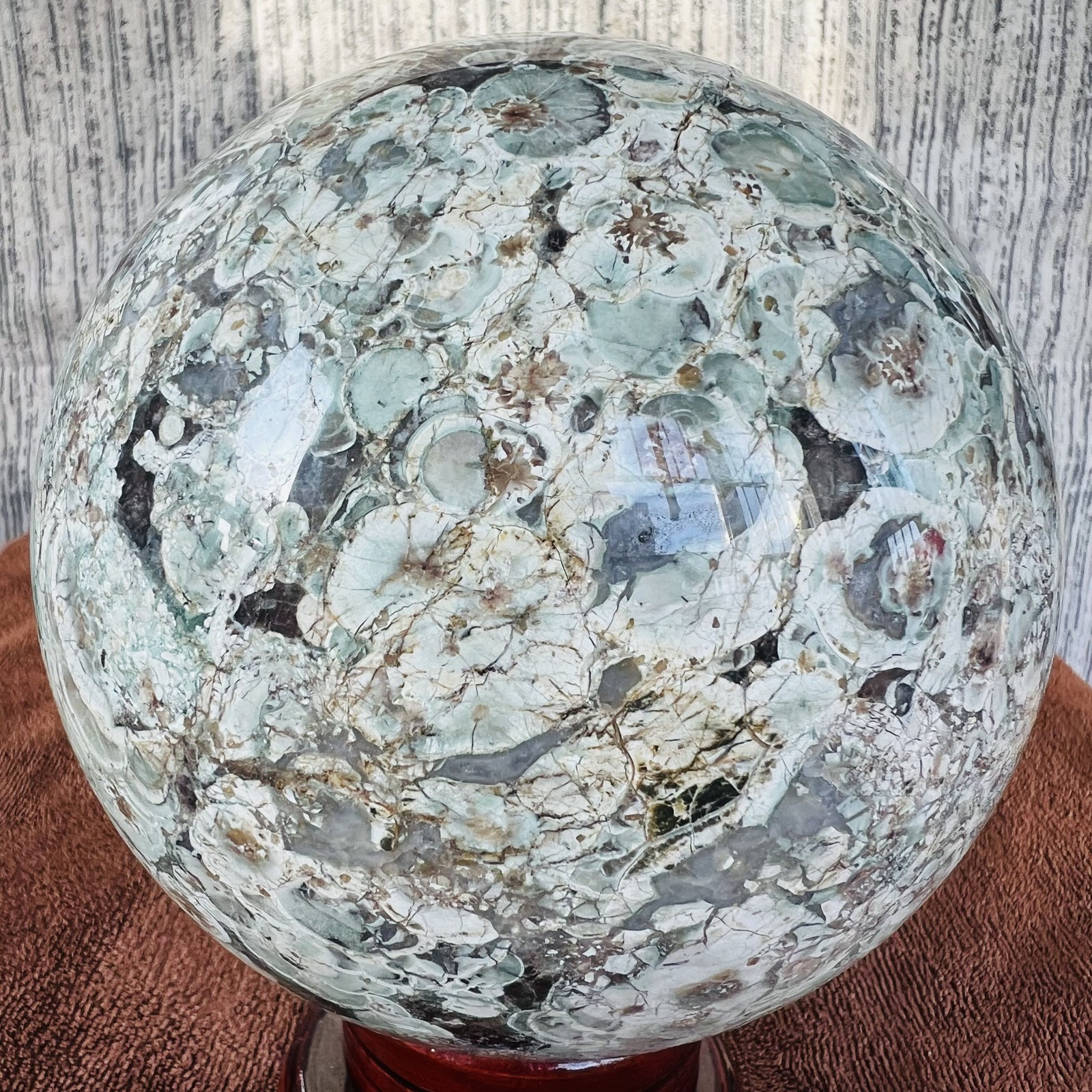5LB Natural Green Cherry Blossom Agate Sphere quartz crystal Healing