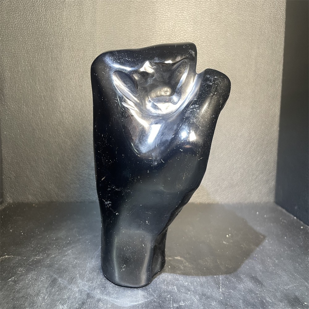 4LB 5.5”Black Obsidian Fist Ornament Crystal Quartz Carving Gift