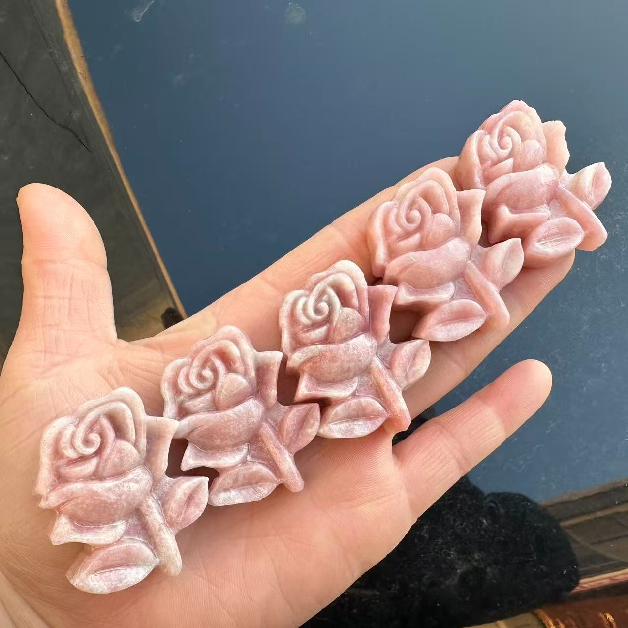 1pc Natural Pink opal Quartz hand-Carved flower skull Crystal Reiki healing gift