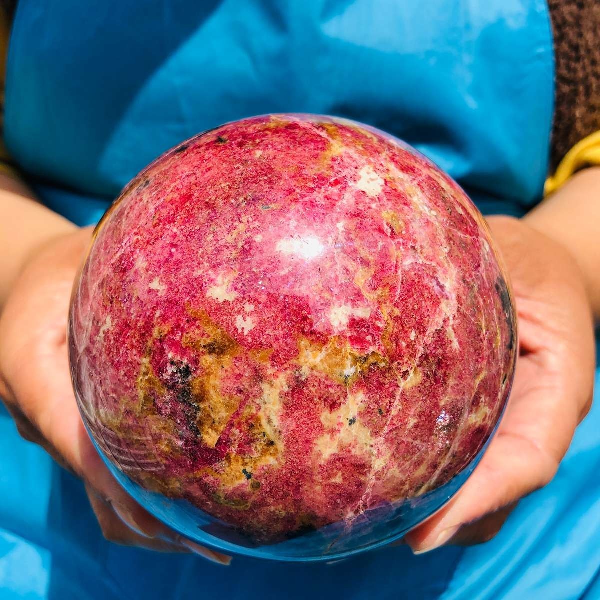 4.4LB Natural Rhodonite Crystal Sphere Pink Black Healing Gem Stone 4795