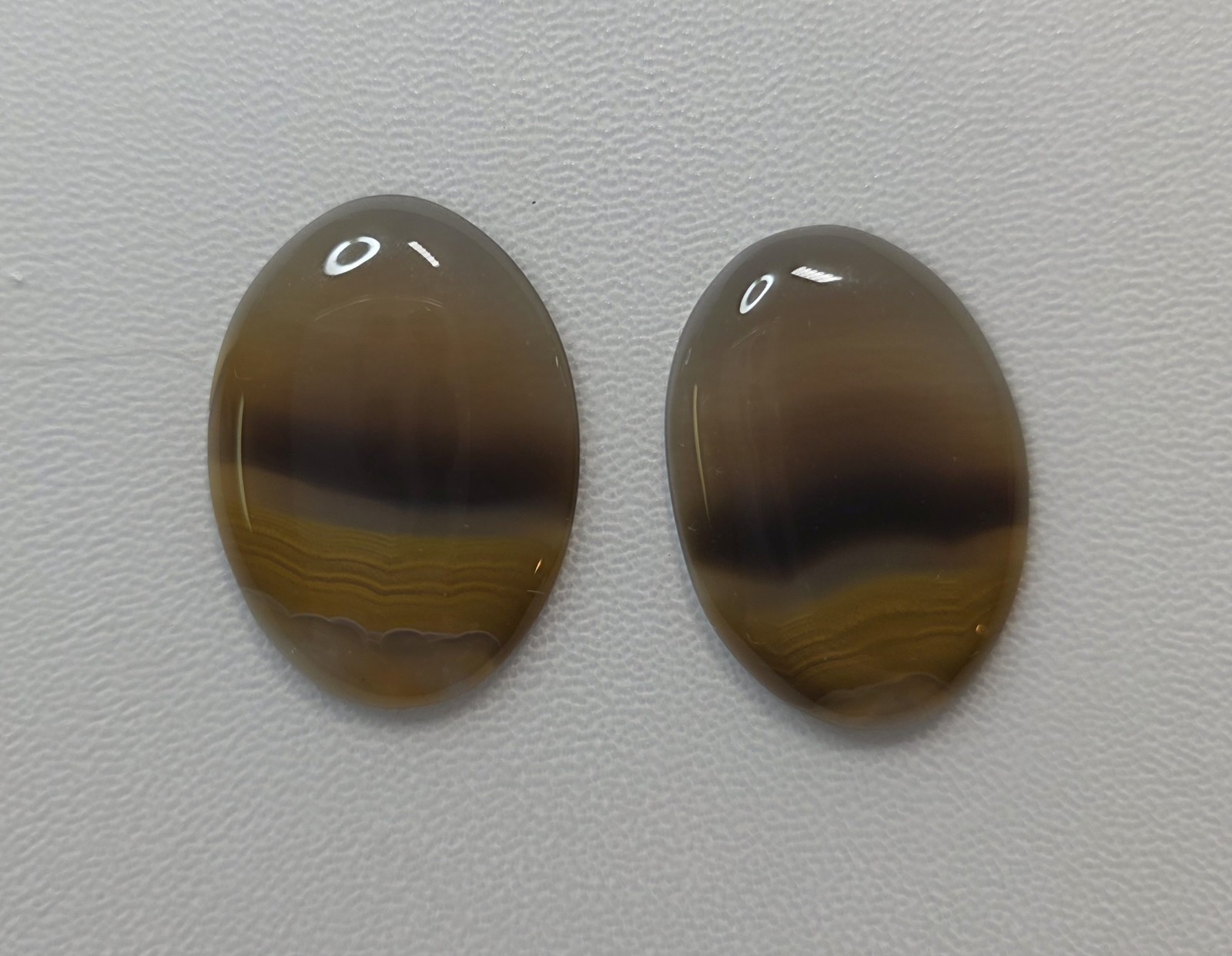 2 Kentucky Agate Translucent, Brown, Yellow banded Oval Cabochons #C-22