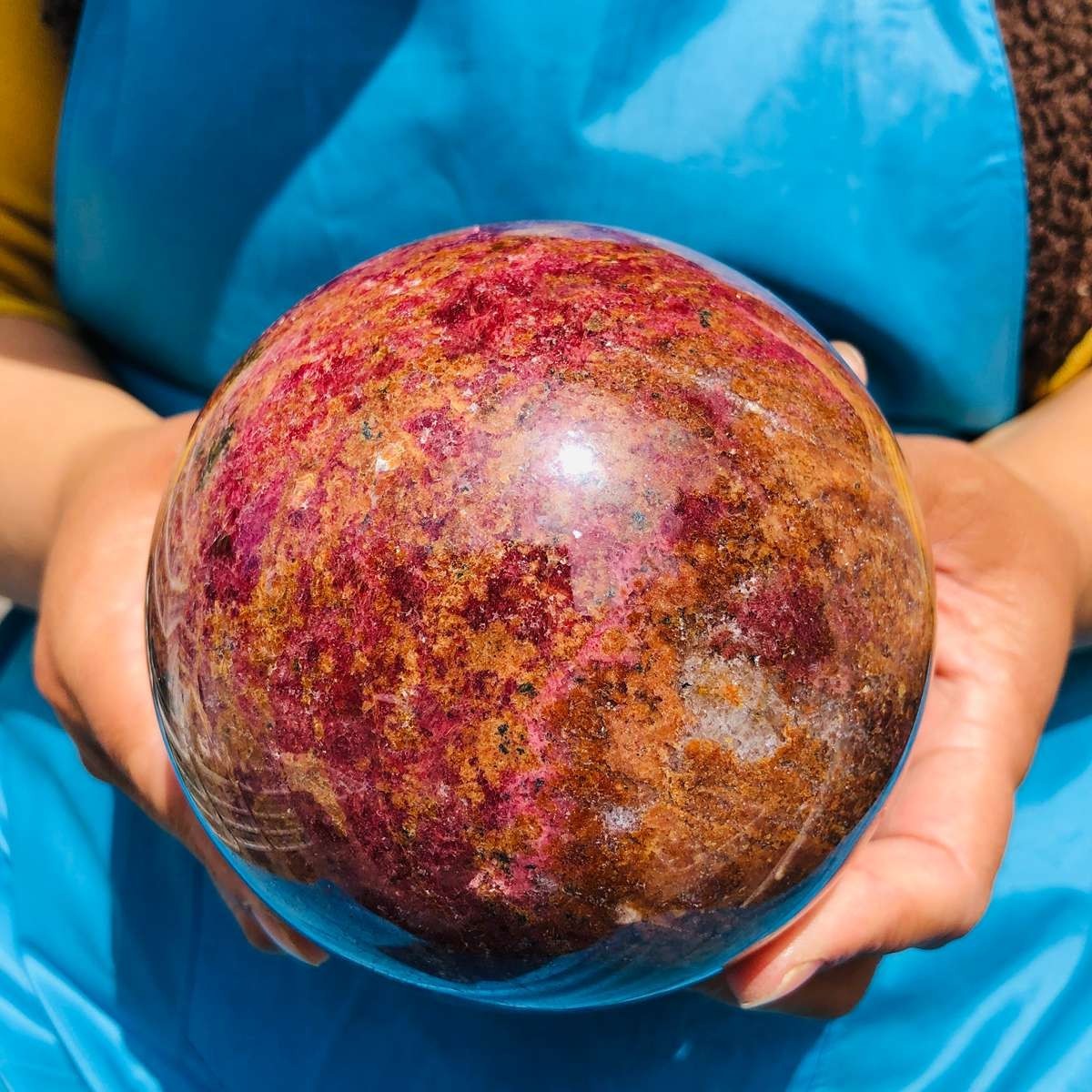 5.76LB Natural Rhodonite Crystal Sphere Pink Black Healing Gem Stone 4796