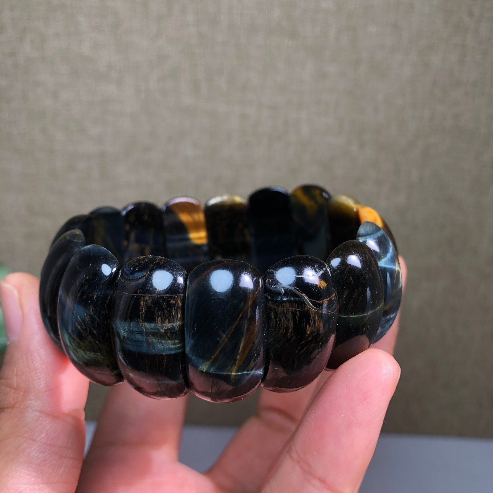 24-12-6mm Natural tiger eye slice quartz Crystal Hand cut polish bracelet A1390