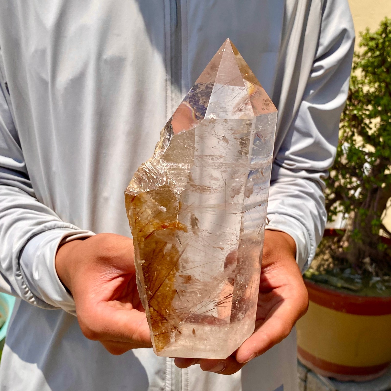 Natural Copper Rutilated Quartz Obelisk Tower Crystal Point Reiki Healing Home
