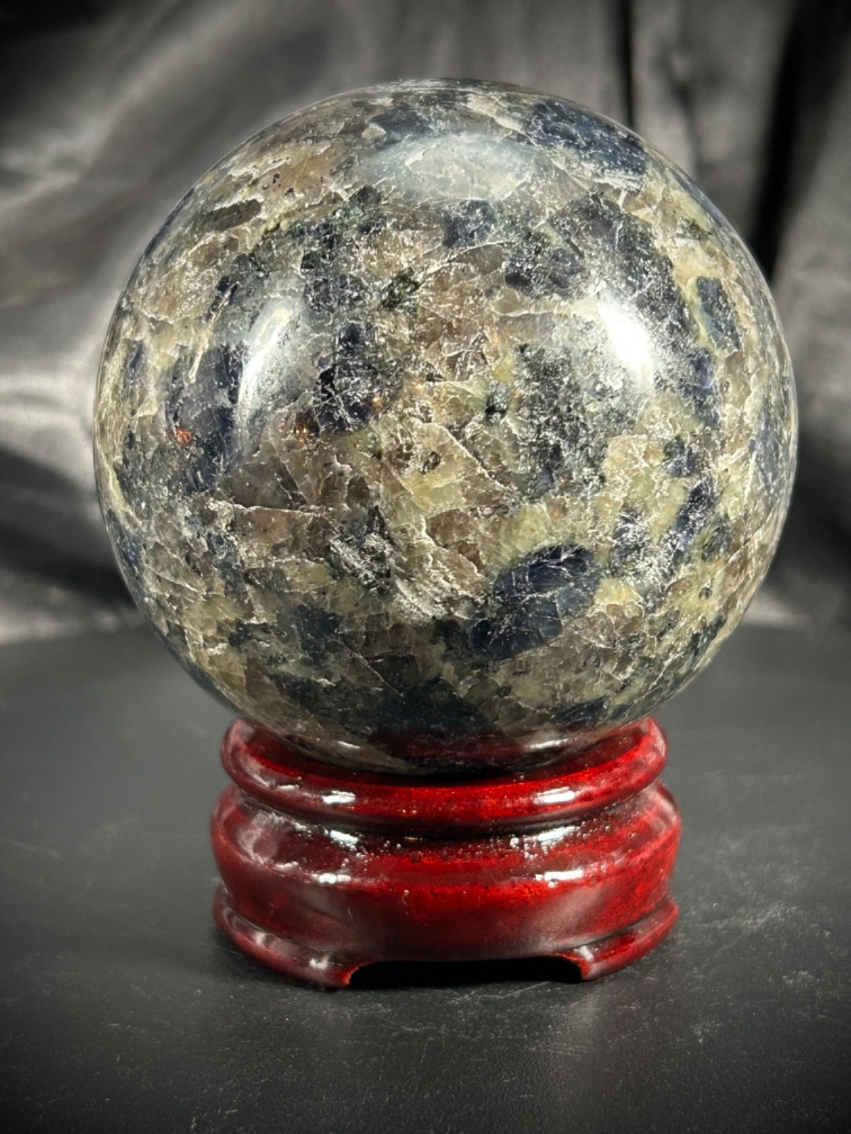 Perfectly Imperfect SALE 3.06″ Iolite Sphere With Wood Stand (SEE DETAILS)