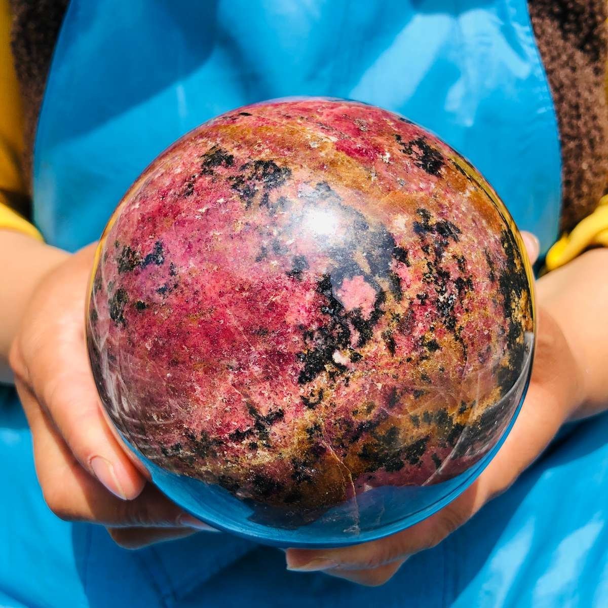 6.24 LB Natural Rhodonite Crystal Sphere Pink Black Healing Gem Stone 4773
