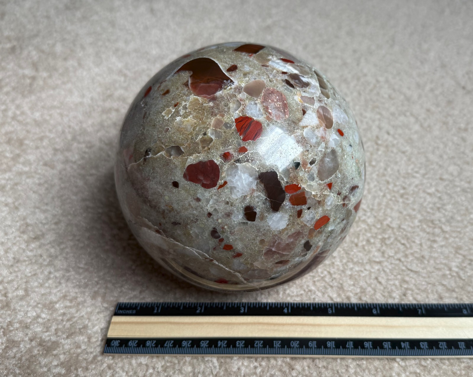 8.75lb Michigan Puddingstone Pudding Stone 5 1/2″ custom made beautiful SPHERE