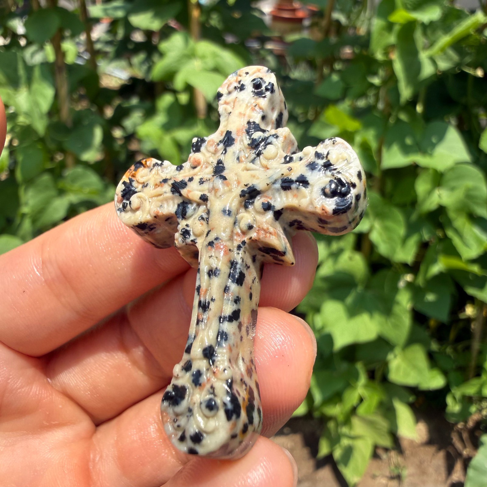 2″ Natural Spotted stone Quartz Crystal Cross Reiki Faith Amulet 1pc